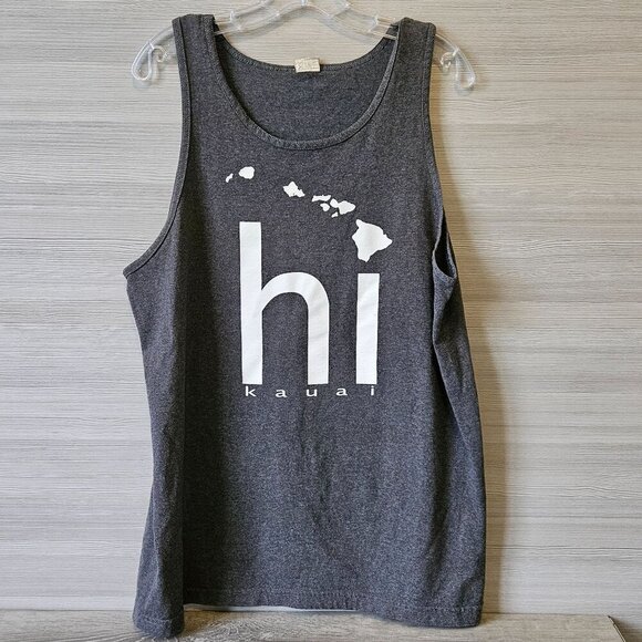 Hawaii Islands "Hi Kauai" Graphic Tank Top Large Gray Beach Vintage Muscle - Picture 2 of 14